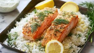 Baked Salmon and Dill Rice