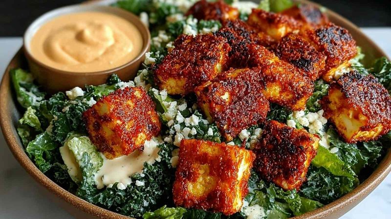 Crispy Buffalo Tofu Caesar Salad