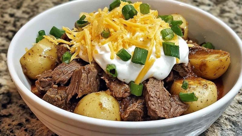 Crockpot Loaded Steak and Potato Bake