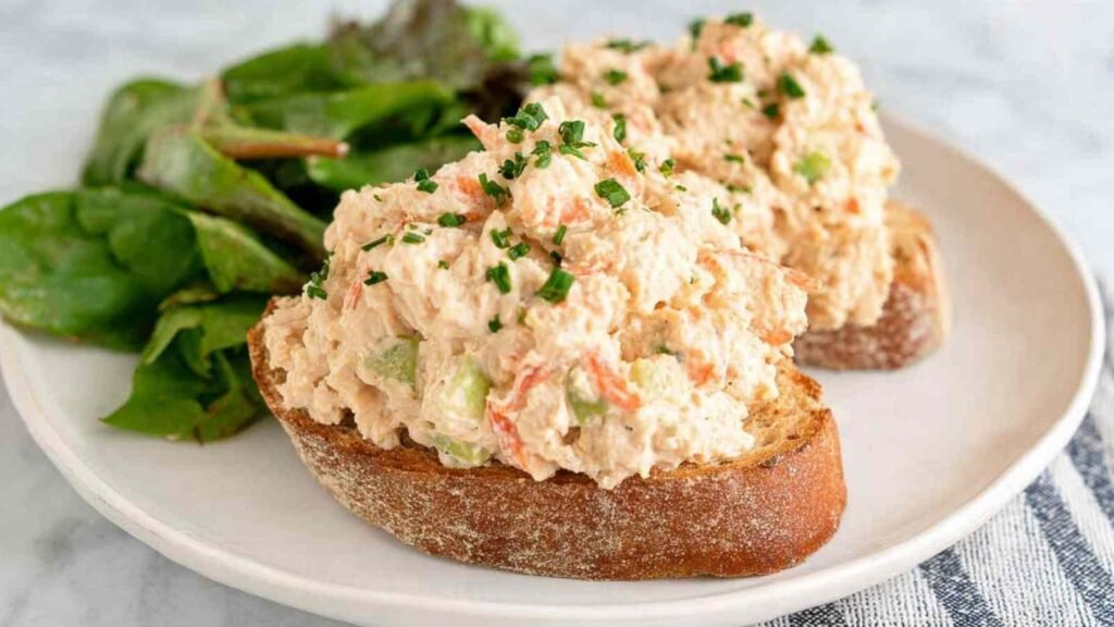 High protein cottage cheese chicken salad with Greek yogurt served on toasted sourdough bread