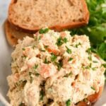 High protein cottage cheese chicken salad with Greek yogurt served on toasted sourdough bread