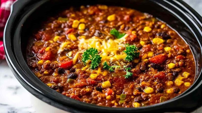High Protein Crockpot Lentil Taco Chili