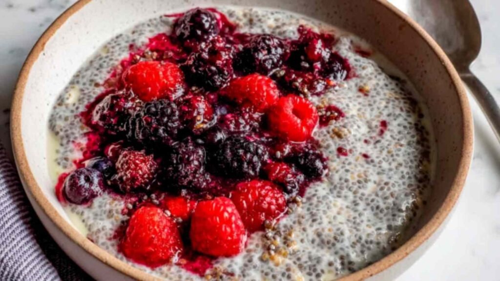 Overnight Oats with Mixed Berries 4 Mason jar of overnight oats with mixed berries topped with fresh strawberries, blueberries, and raspberries