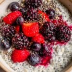 Overnight Oats with Mixed Berries 6 Mason jar of overnight oats with mixed berries topped with fresh strawberries, blueberries, and raspberries