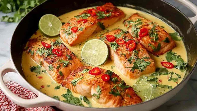 Poached Salmon in Coconut Lime Sauce