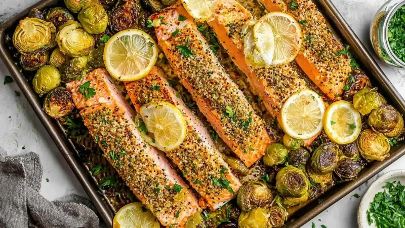 Sheet Pan Salmon with Brussels Sprouts