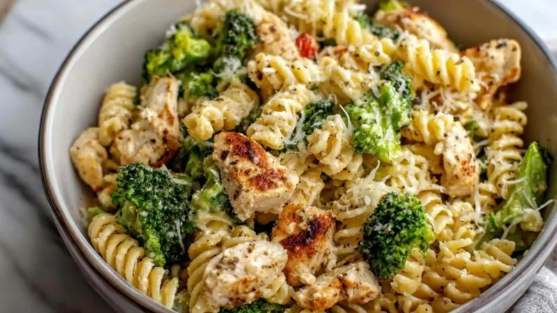 High Protein Rotisserie Chicken Broccoli Pasta