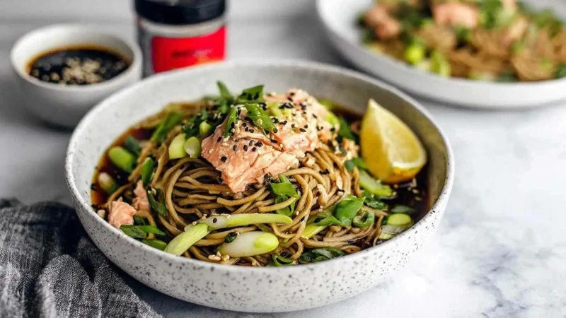 Sesame Ginger Soba Noodle Bowl with Salmon