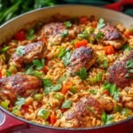Nando's Portuguese Chicken and Rice Delight 3 Nando's Portuguese Chicken and Rice Delight served in a large pot with green onion garnish and hot sauce drizzle